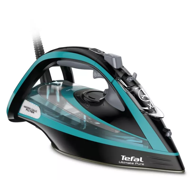 Tefal Ultimate Pure FV9844 sausas ir garinis lygintuvas, Durilium Autoclean padas, 3200 W, juoda, mėlyna