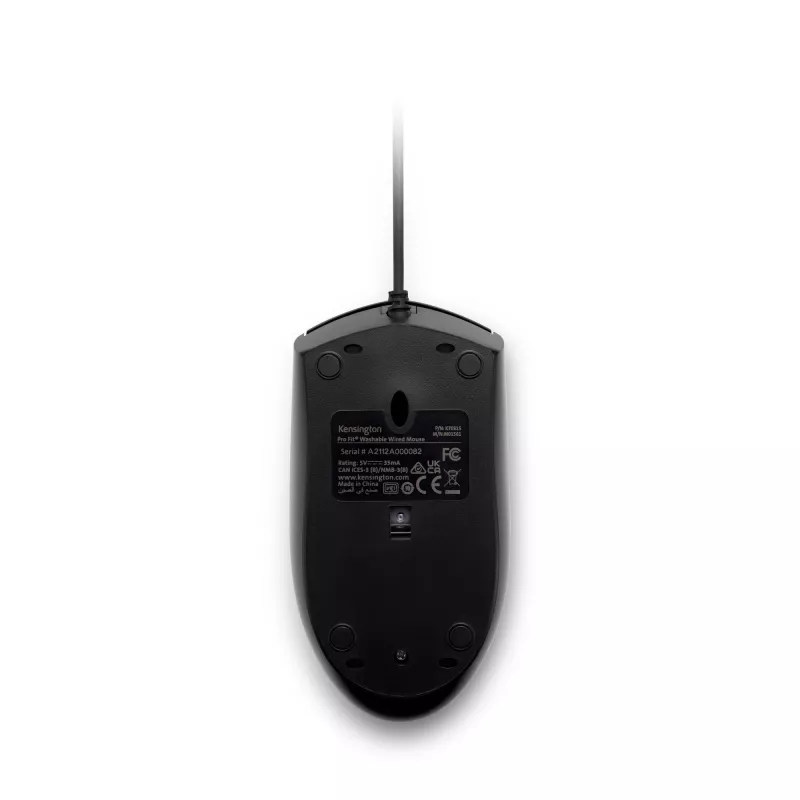 Kensington Pro Fit Wired Washable Mouse, ambidekstrinė, optinė, USB, 1600 DPI, juoda