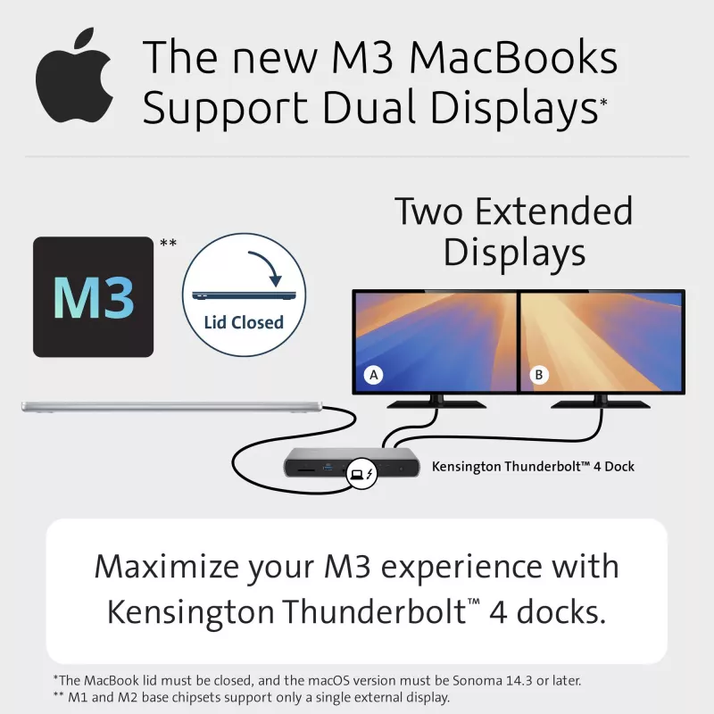 Kensington SD5760T Thunderbolt 4 dvigubos 4K dokų stotelė su 96W galios tiekimu