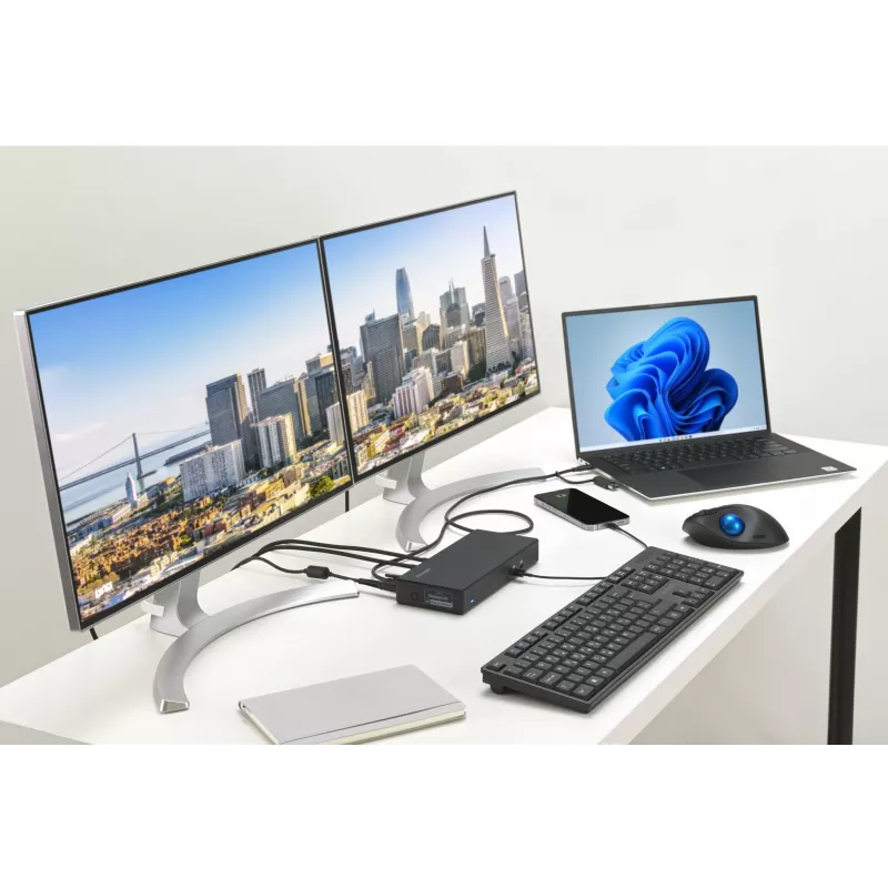 Kensington SD4781P EQ USB-C ir USB-A dviguba 4K dokų stotis, laidinė, USB 3.2 Gen 2 (3.1 Gen 2) Type-C, 100 W, 3.5 mm, 10/100/1000 Mbit/s, juoda