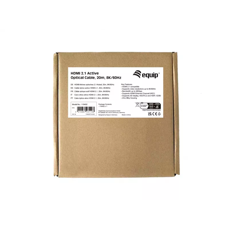 Equip HDMI 2.1 aktyvus optinis kabelis, 20 m, 8K/60Hz