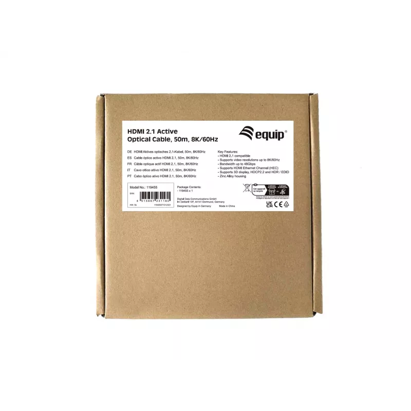 Equip HDMI 2.1 aktyvus optinis kabelis, 50 m, 8K/60Hz
