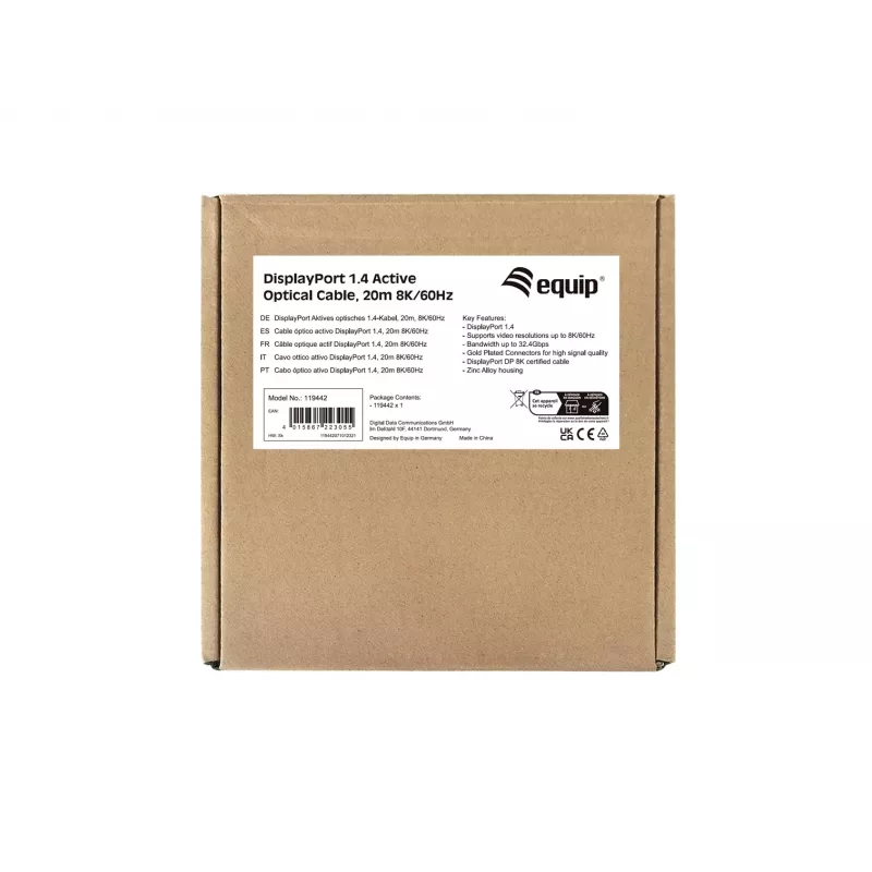 Equip DisplayPort 1.4 aktyvus optinis kabelis, 20 m, 8K/60Hz