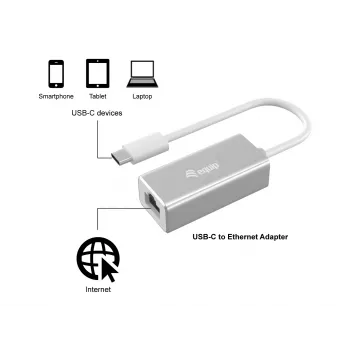 Equip USB Type C į RJ45 Gigabit tinklo adapteris, laidinis, USB Type-C, Ethernet, 1000 Mbit/s, sidabrinis