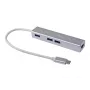 Equip USB-C į 3 prievadų USB 3.0 šakotuvas su Gigabit adapteriu, USB 3.2 Gen 1 Type-C, sidabrinis, aliuminis