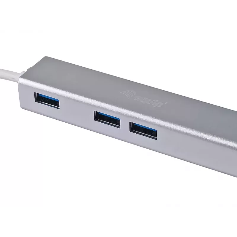 Equip USB-C į 3 prievadų USB 3.0 šakotuvas su Gigabit adapteriu, USB 3.2 Gen 1 Type-C, sidabrinis, aliuminis