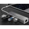 Equip USB-C į 3 prievadų USB 3.0 šakotuvas su Gigabit adapteriu, USB 3.2 Gen 1 Type-C, sidabrinis, aliuminis