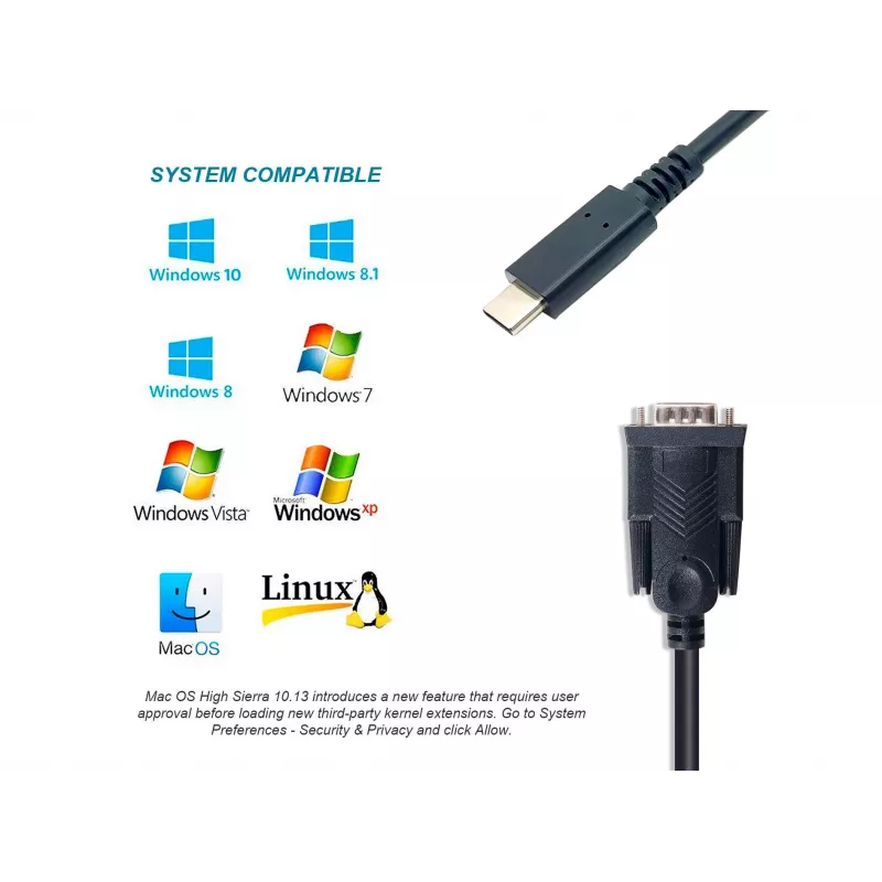 Equip USB-C į Serial DB9 kabelis M/M 1,5 m juodas
