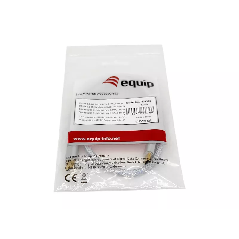 Equip USB 3.2 Gen 2 C į C laidas, vyriškas/vyriškas, 2,0 m, 5 A, PD 100 W, 4K/60 Hz, 10 Gbps
