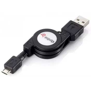 Equip USB 2.0 Type A į Micro-B ištraukiamas kabelis, 1,0 m, juodas