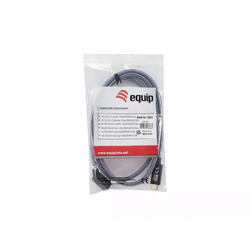 Equip USB 3.2 Gen 2x2 C to C laidas, 1,0 m, juodas, M/M, PD240W, 4K/60Hz, 20 Gbps
