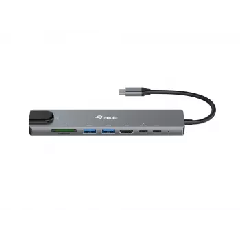 Equip USB-C 8 in 1 universalus adapteris, laidinis, USB Type-C, 100 W, 1000 Mbit/s, 1000BASE-T, IEEE 802.3ab