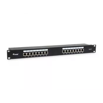 Equip 16 prievadų Cat.6 ekranuotas skirstomasis skydas, juodas, 10/100/1000Base-T(X), Gigabit Ethernet, 1000 Mbit/s, RJ-45, Cat6, montavimui į stelažą
