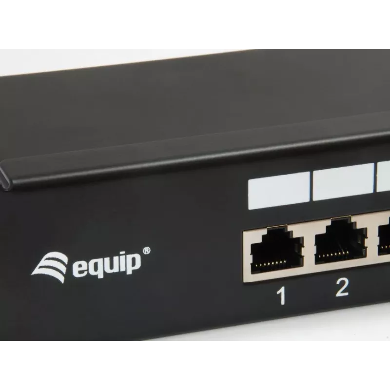 Equip 16 prievadų Cat.6 ekranuotas skirstomasis skydas, juodas, 10/100/1000Base-T(X), Gigabit Ethernet, 1000 Mbit/s, RJ-45, Cat6, montavimui į stelažą