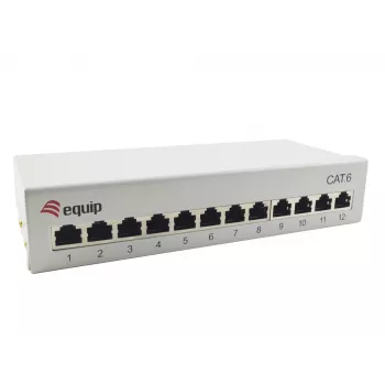 Equip 12 prievadų Cat.6 stalinis pataisos skydas, šviesiai pilkas, 10/100/1000Base-T(X), Gigabit Ethernet, 1000 Mbit/s, RJ-45, Cat6, 1U