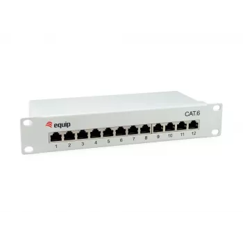 Equip 12 prievadų Cat.6 ekranuotas skirstomasis skydelis, šviesiai pilkas, Gigabit Ethernet, 1000 Mbit/s, RJ-45, Cat6, Cat6e, 1U, pilkas
