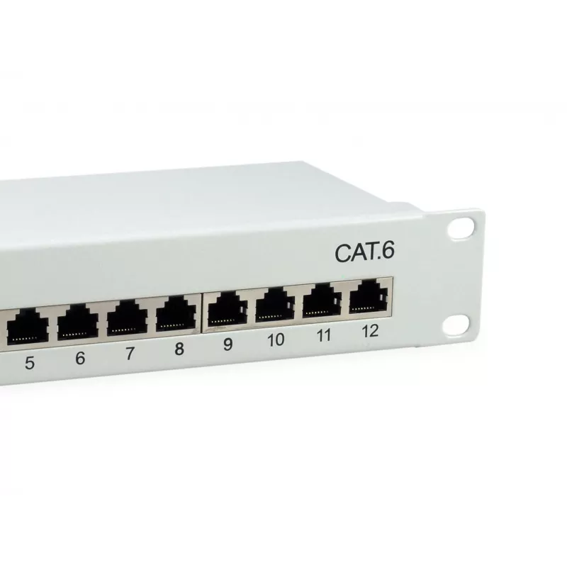 Equip 12 prievadų Cat.6 ekranuotas skirstomasis skydelis, šviesiai pilkas, Gigabit Ethernet, 1000 Mbit/s, RJ-45, Cat6, Cat6e, 1U, pilkas