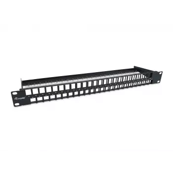 Equip 48 prievadų Keystone Cat.6 neekranuotas pataisų skydelis, juodas, RJ-45, Cat6, 1U, plienas, REACH, RoHS