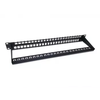 Equip 48 prievadų Keystone Cat.6 neekranuotas pataisų skydelis, juodas, RJ-45, Cat6, 1U, plienas, REACH, RoHS