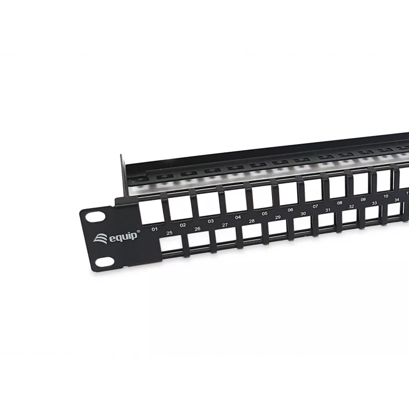 Equip 48 prievadų Keystone Cat.6 neekranuotas pataisų skydelis, juodas, RJ-45, Cat6, 1U, plienas, REACH, RoHS