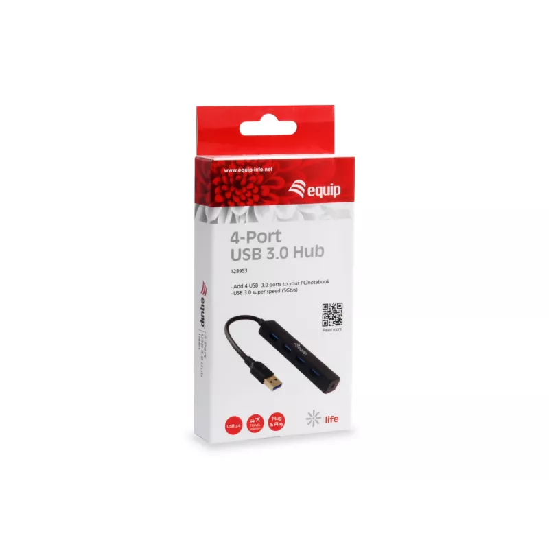 Equip 128953 USB 3.2 Gen 1 sąsajų šakotuvas 4× Type-A 5 Gbit/s juodas