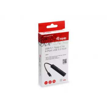 Equip 128954 USB 3.2 Gen 1 (3.1 Gen 1) Type-C sąsajų šakotuvas, 4×USB-A, 5000 Mbit/s, juodas