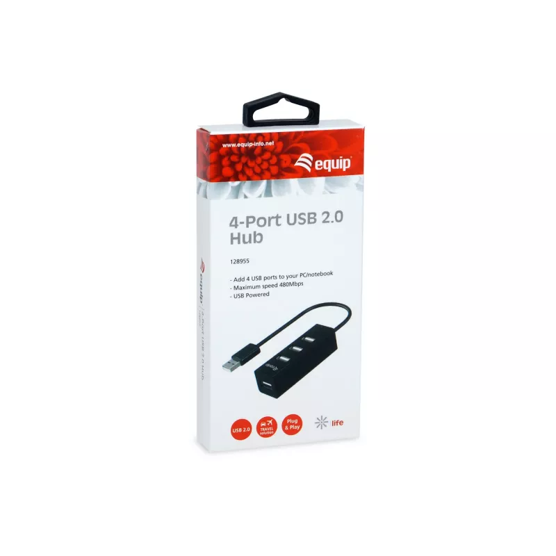 Equip 4 prievadų USB 2.0 šakotuvas, juodas
