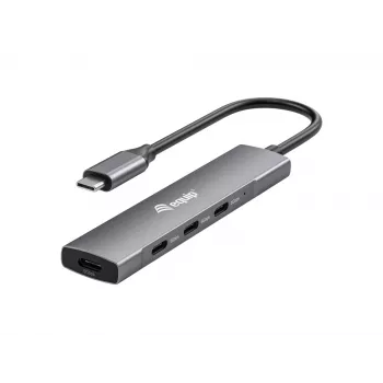 Equip USB-C 4 prievadų USB 3.2 Gen 1 šakotuvas, USB 3.2 Gen 1 (3.1 Gen 1) Type-C, 5000 Mbit/s, juodas, sidabrinis, aliuminis, 0,15 m