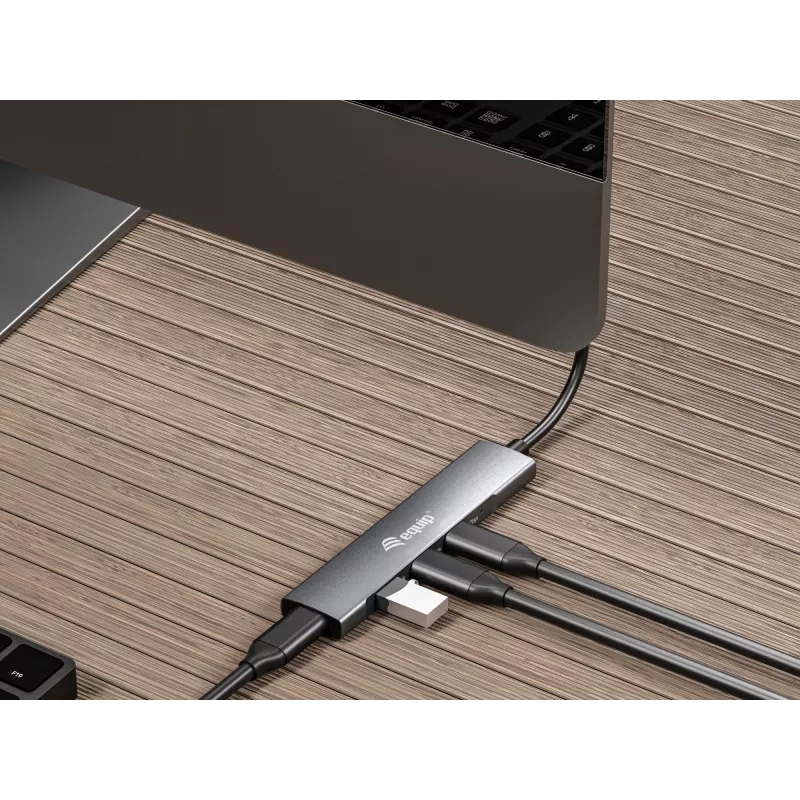Equip USB-C 4 prievadų USB 3.2 Gen 1 šakotuvas, USB 3.2 Gen 1 (3.1 Gen 1) Type-C, 5000 Mbit/s, juodas, sidabrinis, aliuminis, 0,15 m