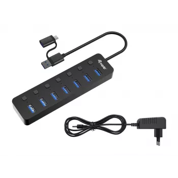 USB šakotuvas Equip 7 prievadų USB 3.2 Gen 1 su maitinimo adapteriu