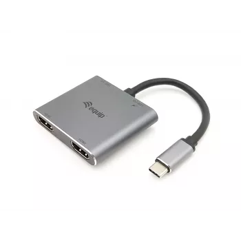 Equip USB-C 4 in 1 Dual HDMI adapteris, USB 3.2 Gen 1 (3.1 Gen 1) Type-C, sidabrinis, 4K Ultra HD, 30 Hz, HDMI, aliuminis