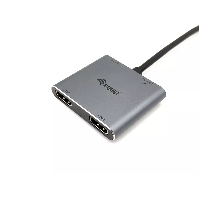 Equip USB-C 4 in 1 Dual HDMI adapteris, USB 3.2 Gen 1 (3.1 Gen 1) Type-C, sidabrinis, 4K Ultra HD, 30 Hz, HDMI, aliuminis
