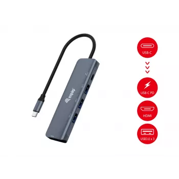 Equip USB-C 5 viename daugiafunkcis adapteris, HDMI, USB 3.2 GEN1, 100W USB PD