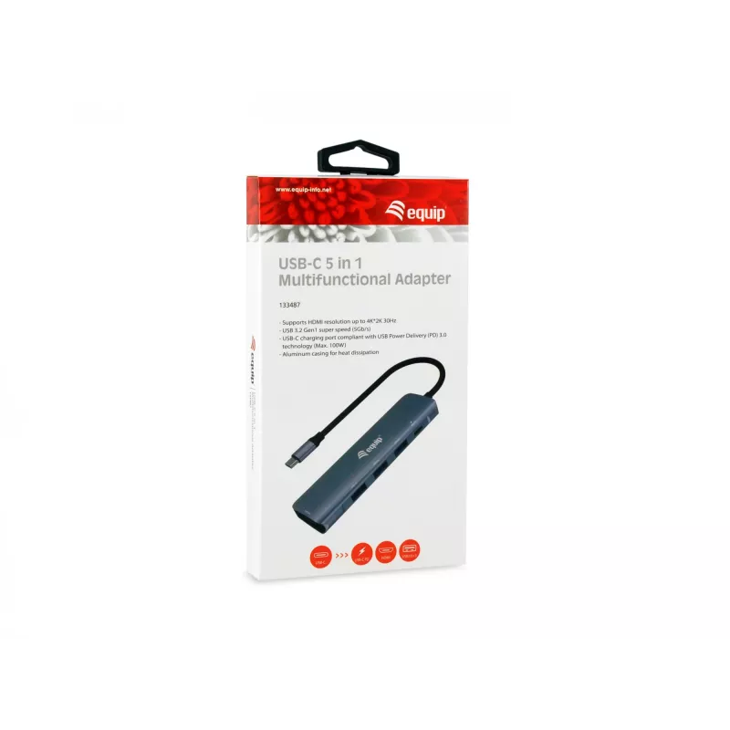 Equip USB-C 5 viename daugiafunkcis adapteris, HDMI, USB 3.2 GEN1, 100W USB PD