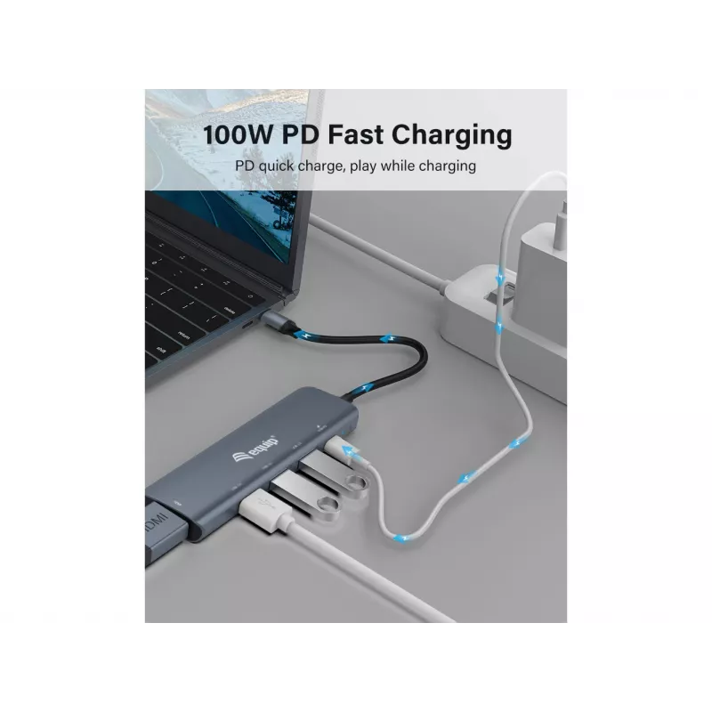 Equip USB-C 5 viename daugiafunkcis adapteris, HDMI, USB 3.2 GEN1, 100W USB PD