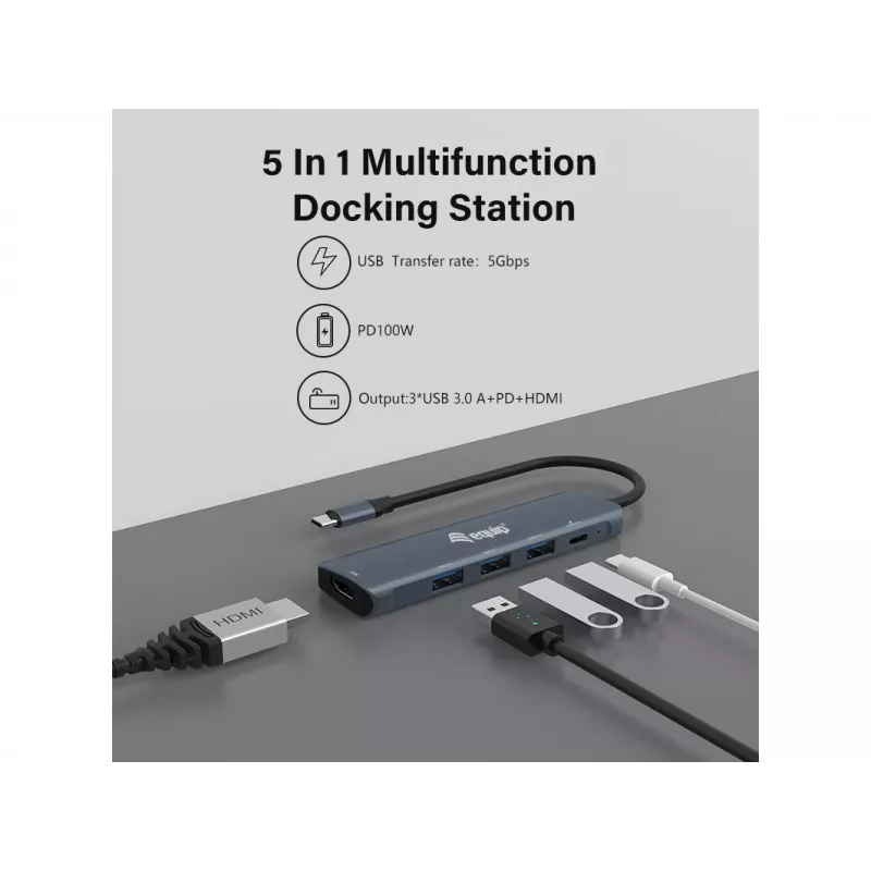 Equip USB-C 5 viename daugiafunkcis adapteris, HDMI, USB 3.2 GEN1, 100W USB PD