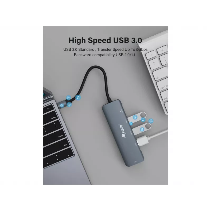 Equip USB-C 5 viename daugiafunkcis adapteris, HDMI, USB 3.2 GEN1, 100W USB PD