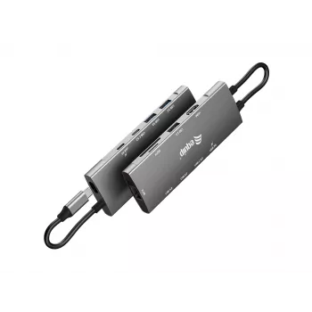 Equip USB-C 9 viename universalus adapteris, HDMI 4K/60Hz, Gigabit LAN, USB 3.2 GEN1, SD/TF, 100W USB PD