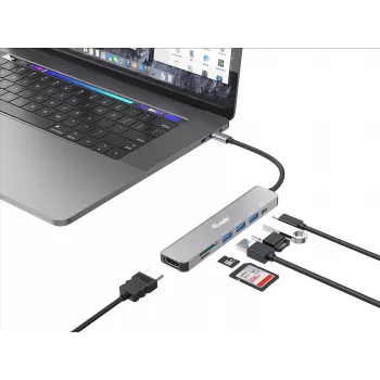 Equip USB-C 7-in-1 Multifunkcinis adapteris, HDMI 4K/60Hz, USB 3.2 Gen1 x 3, TF/MICRO SD, 100W USB PD