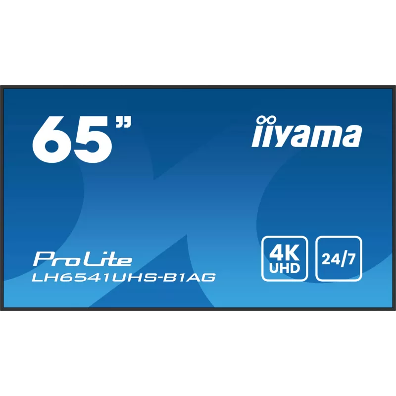 iiyama LH6541UHS-B1AG Profesionalus reklaminis ekranas 163,8 cm (64,5 col.) LCD 500 cd/m² 4K Ultra HD juodas 24/7