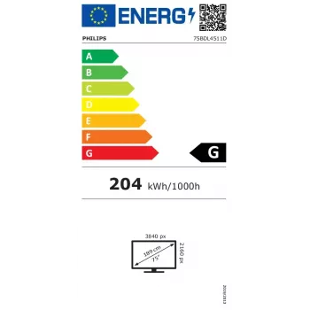 Philips 75BDL4511D/00 skaitmeninė iškaba 190,5 cm (75 col.) 500 cd/m² 4K Ultra HD juoda 24/7