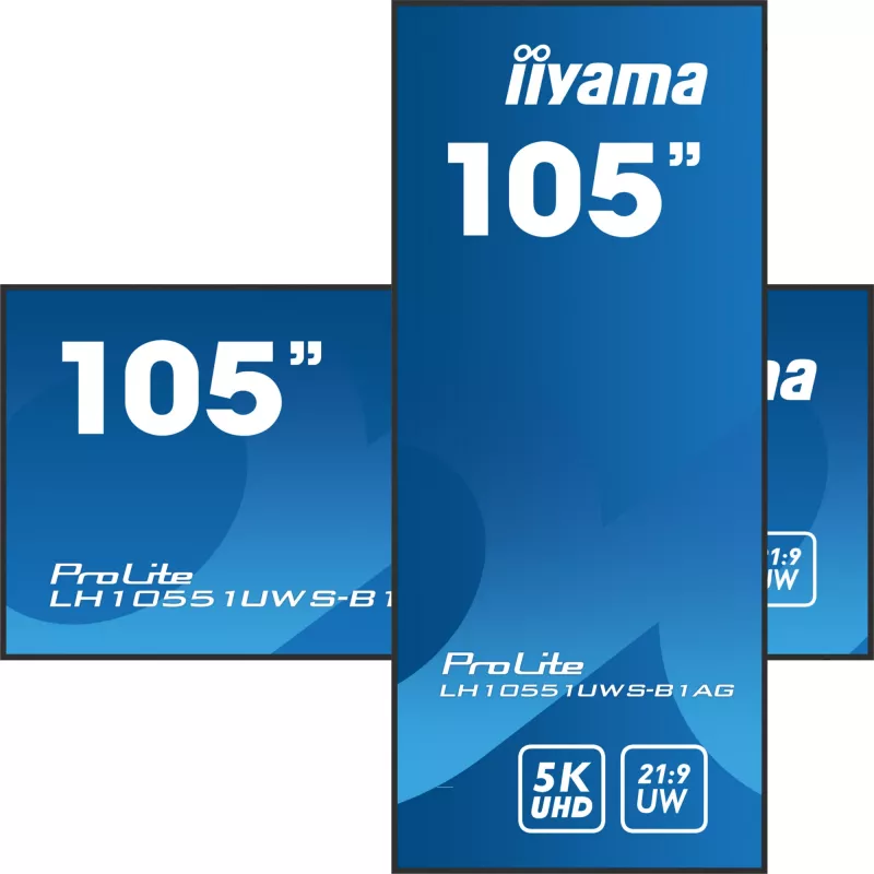 IIYAMA LH10551UWS-B1AG Skaitmeninės reklamos ekranas 105 colių (2,67 m) LED 500 cd/m² UltraWide 5K HD juodas 24/7