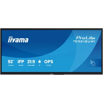 iiyama TE9218UWI-B1AG Signage Ekranas Kiosko Dizainas 2,32 m (91,5 col.) LED Wi-Fi 500 cd/m² 5K Ultra HD Juodas Liečiamas Ekranas Įmontuotas Procesorius Android 16/7
