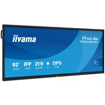 iiyama TE9218UWI-B1AG Signage Ekranas Kiosko Dizainas 2,32 m (91,5 col.) LED Wi-Fi 500 cd/m² 5K Ultra HD Juodas Liečiamas Ekranas Įmontuotas Procesorius Android 16/7