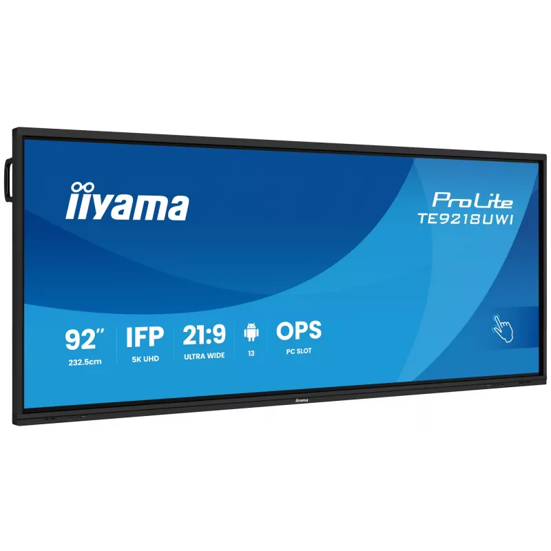 iiyama TE9218UWI-B1AG Signage Ekranas Kiosko Dizainas 2,32 m (91,5 col.) LED Wi-Fi 500 cd/m² 5K Ultra HD Juodas Liečiamas Ekranas Įmontuotas Procesorius Android 16/7