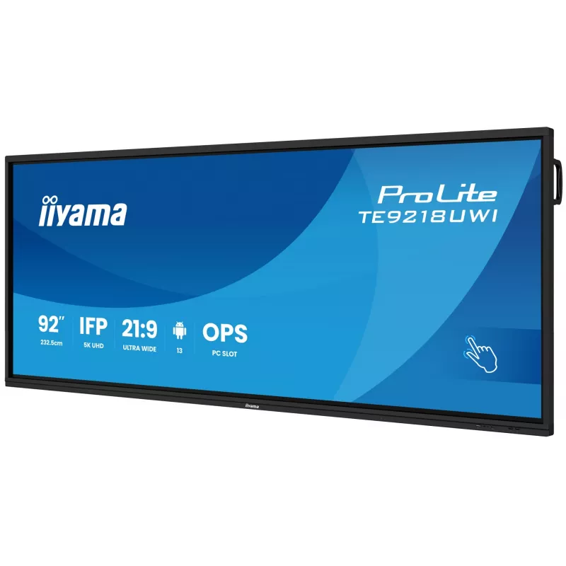 iiyama TE9218UWI-B1AG Signage Ekranas Kiosko Dizainas 2,32 m (91,5 col.) LED Wi-Fi 500 cd/m² 5K Ultra HD Juodas Liečiamas Ekranas Įmontuotas Procesorius Android 16/7