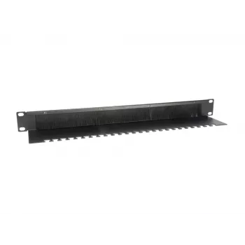 Equip Brush Panel, juodas (RAL 9005) – 1U šepečių skydas kabelių vedimui 19 inch stovuose