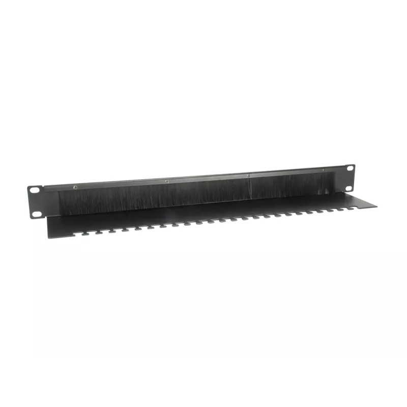 Equip Brush Panel, juodas (RAL 9005) – 1U šepečių skydas kabelių vedimui 19 inch stovuose