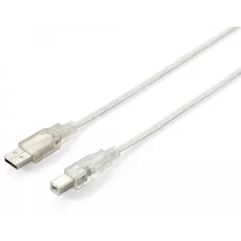 Equip USB 2.0 tipo A į B laidas, 3,0 m, permatomas sidabrinis