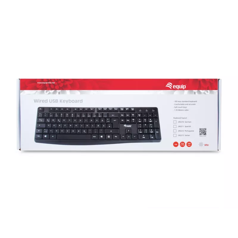 Equip Wired USB klaviatūra, pilno dydžio (100%), laidinė, USB, QWERTY, juoda